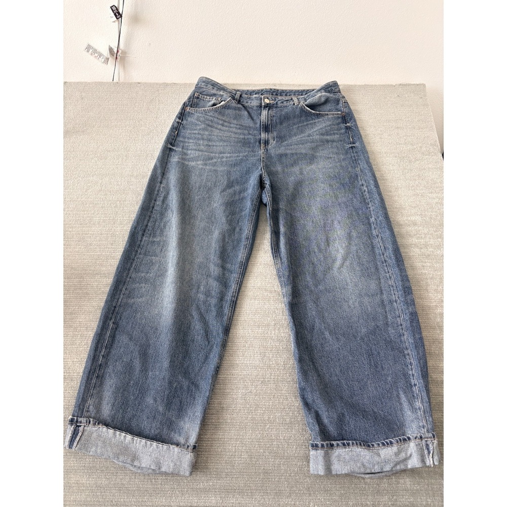 Zara Jeans Unisex Baggy Wide Leg Slouchy EUR 46 36x29 Cuffed Casual High Rise